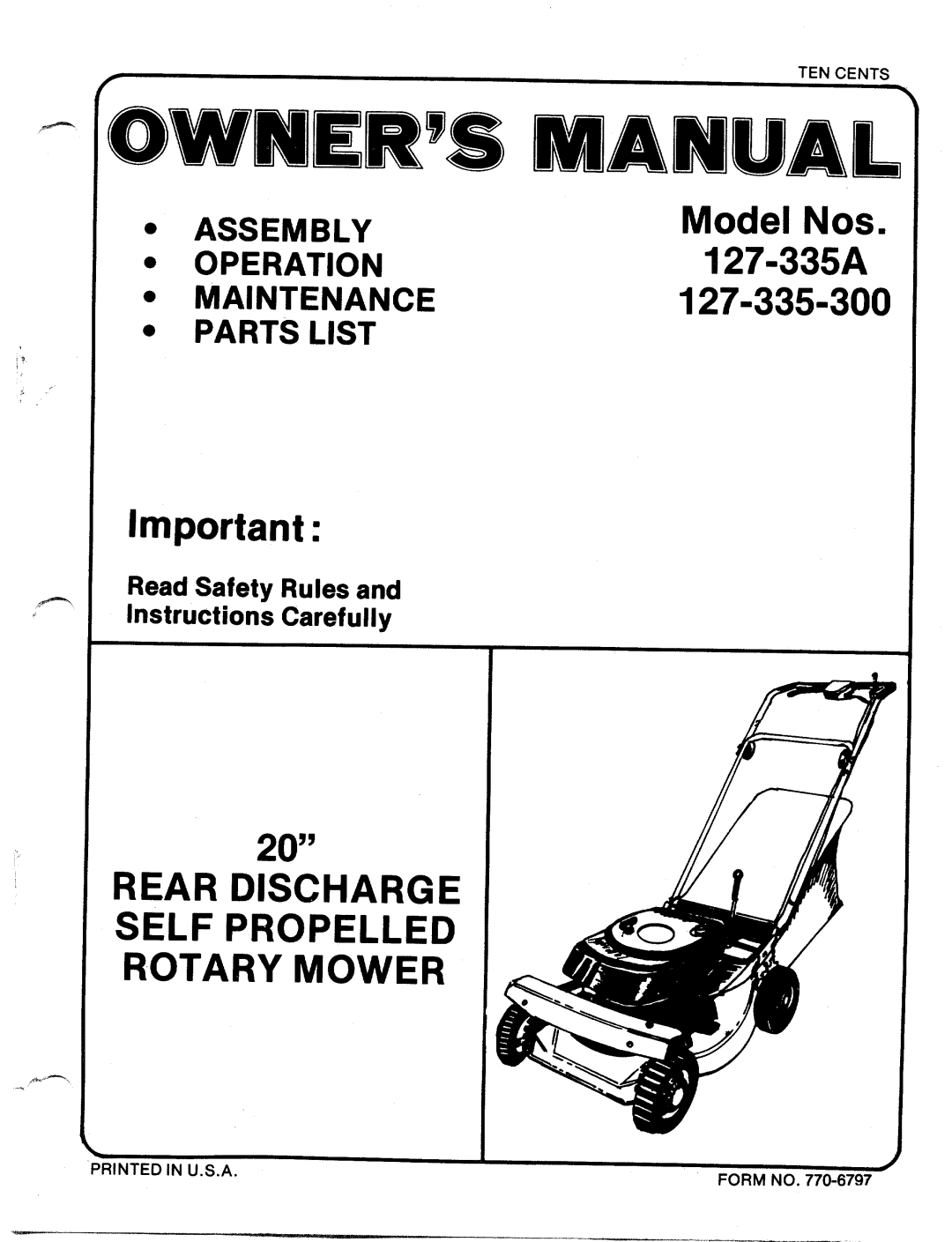 MTD 127-335A, 127-335-300 manual 