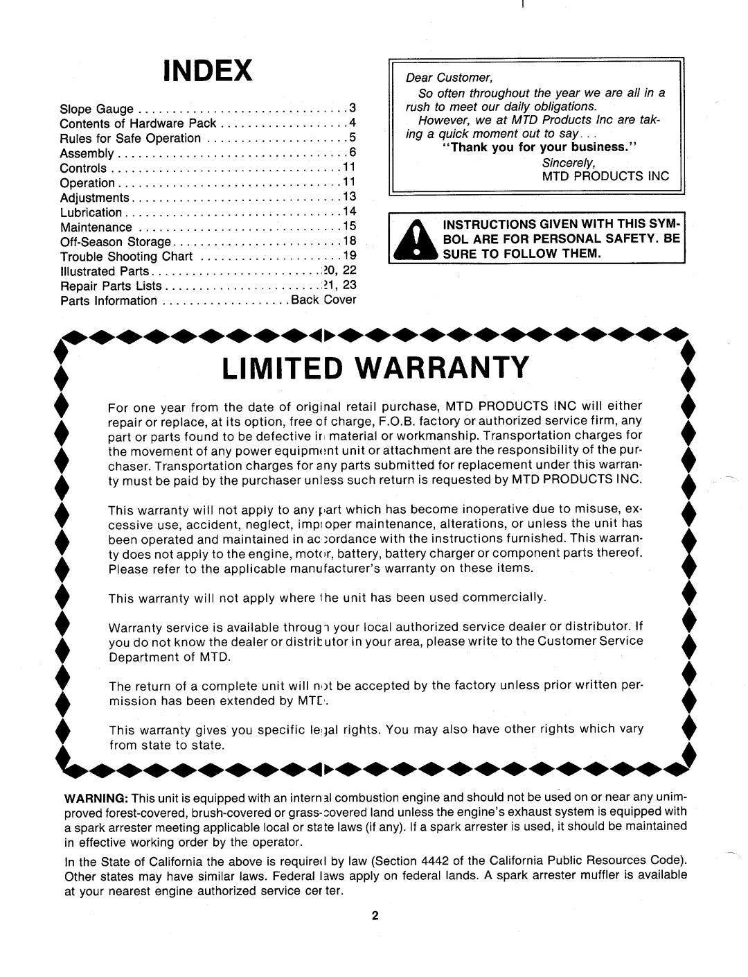 MTD 127-364-000 manual 