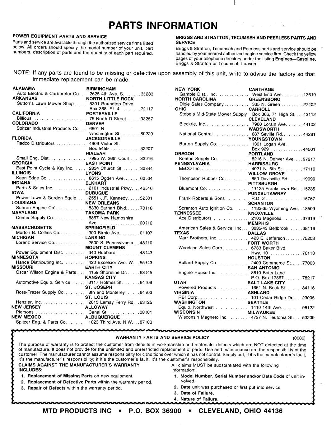 MTD 127-364-000 manual 