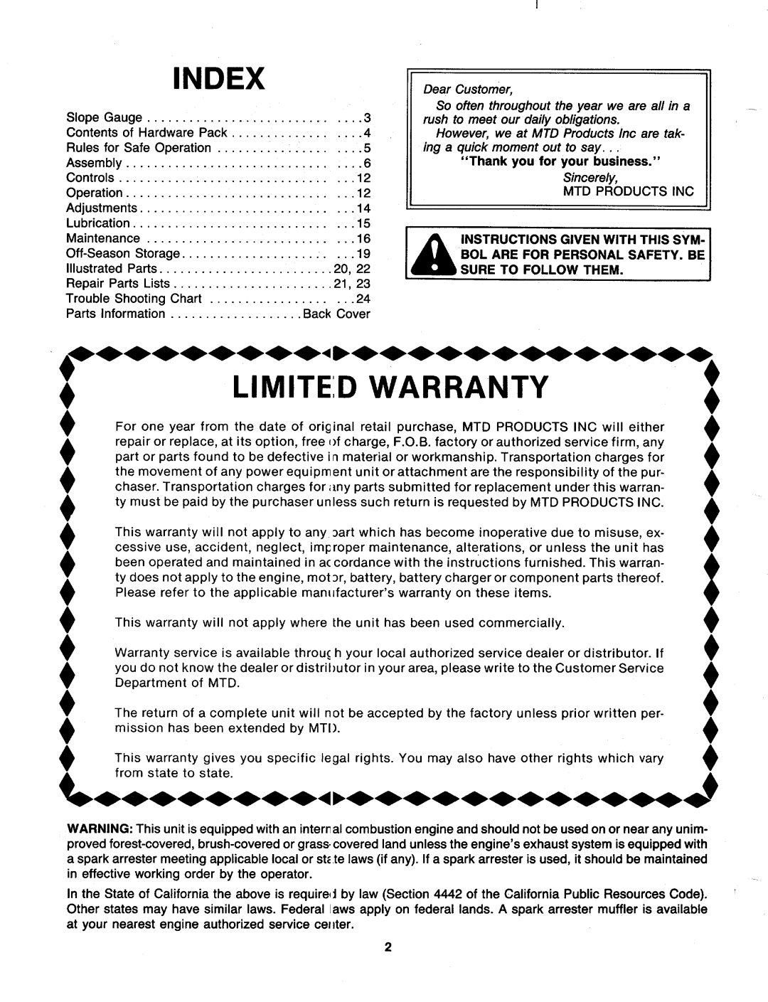 MTD 127-365-000 manual 