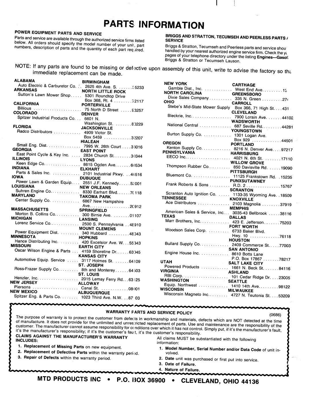 MTD 127-365-000 manual 