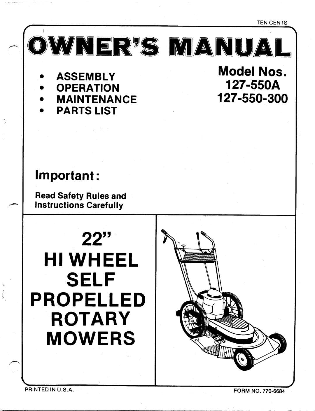 MTD 127-550-300, 127-550A manual 