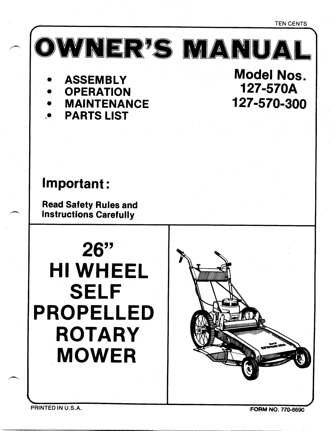 MTD 127-570A, 127-570-300 manual 