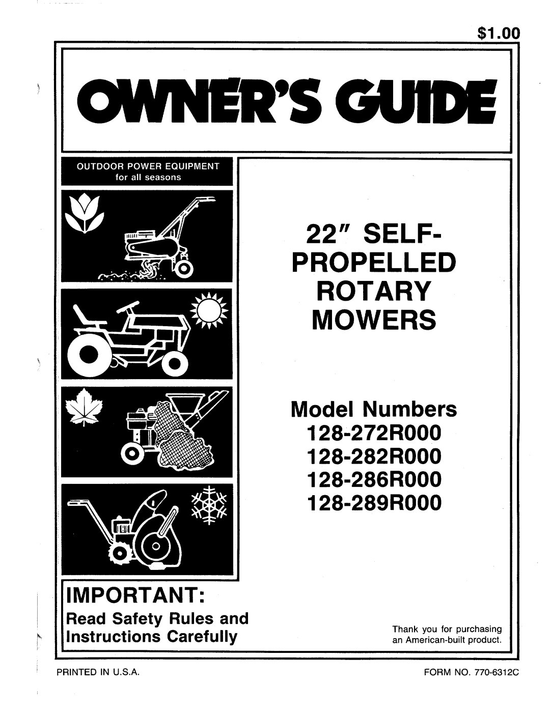 MTD 128-289R000, 128-286R000, 128-282R000, 128-272R000 manual 