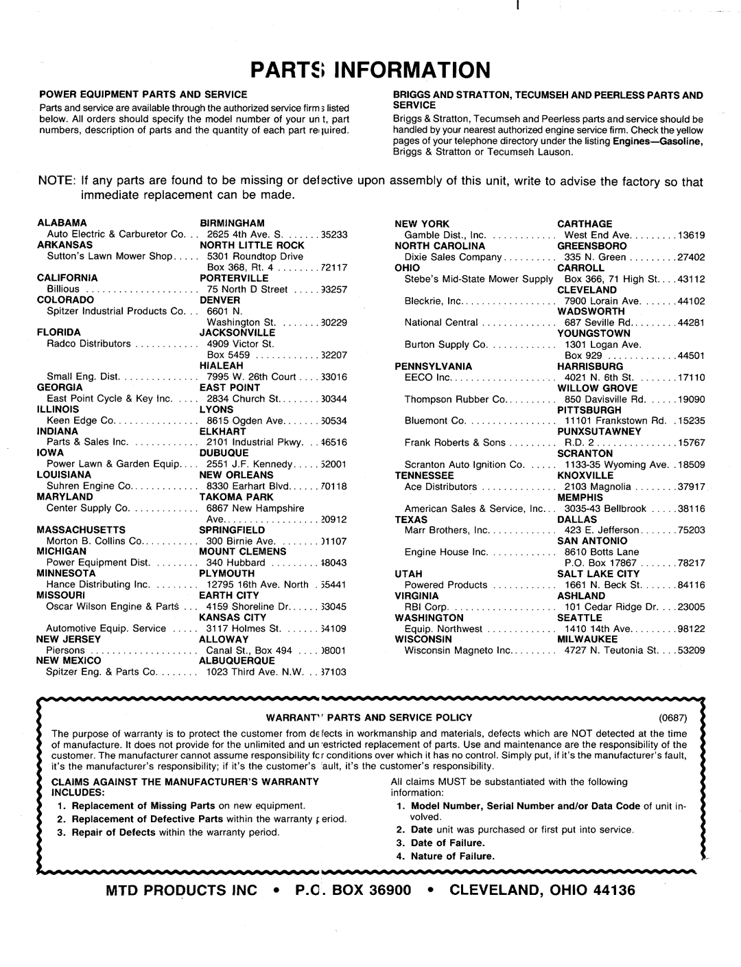 MTD 128-286R000, 128-289R000, 128-282R000, 128-272R000 manual 