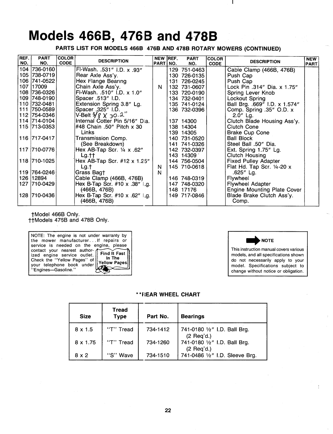 MTD 128-476B000, 128-478B000, 128-466B000 manual 