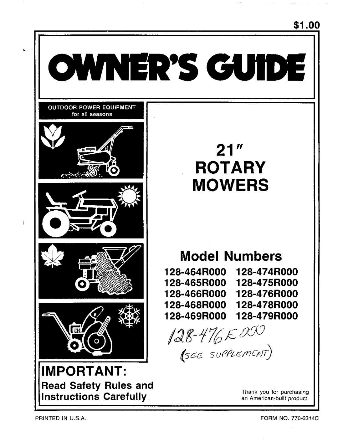 MTD 128-475R000, 128-479R000, 128-478R000, 128-476R000, 128-474R000, 128-468R000, 128-469R000, 128-466R000, 128-465R000 manual 