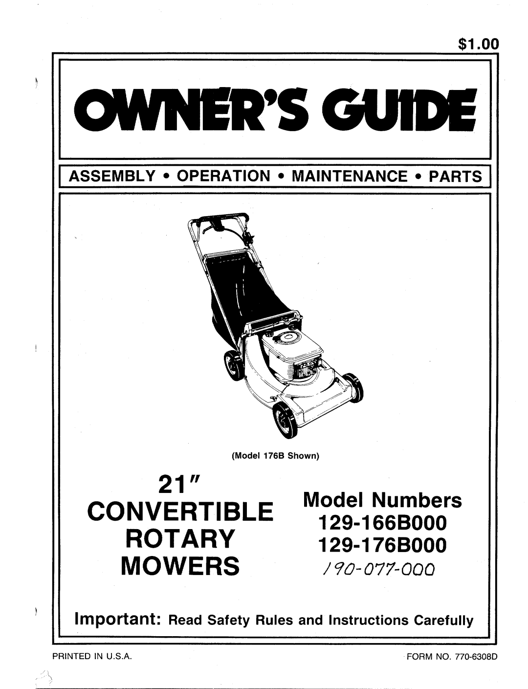 MTD 129-176B000, 129-166B000 manual 