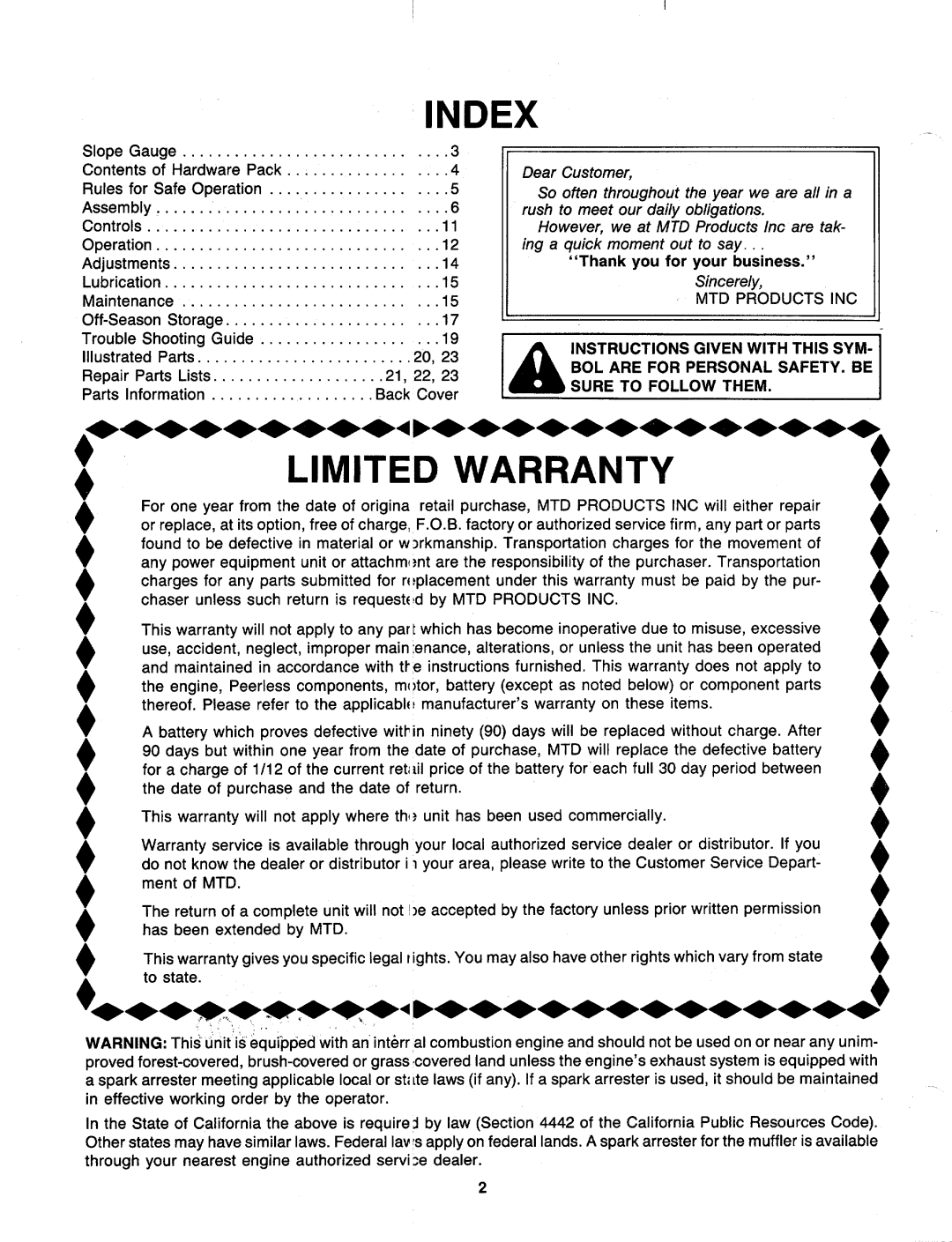 MTD 129-166B000, 129-176B000 manual 