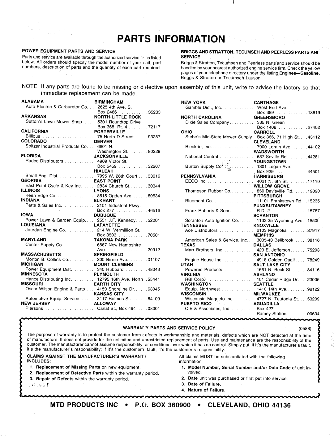 MTD 129-166B000, 129-176B000 manual 