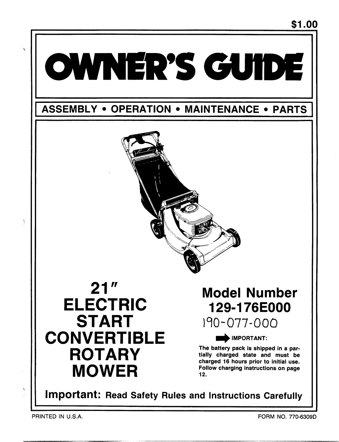 MTD 129-176E000 manual 
