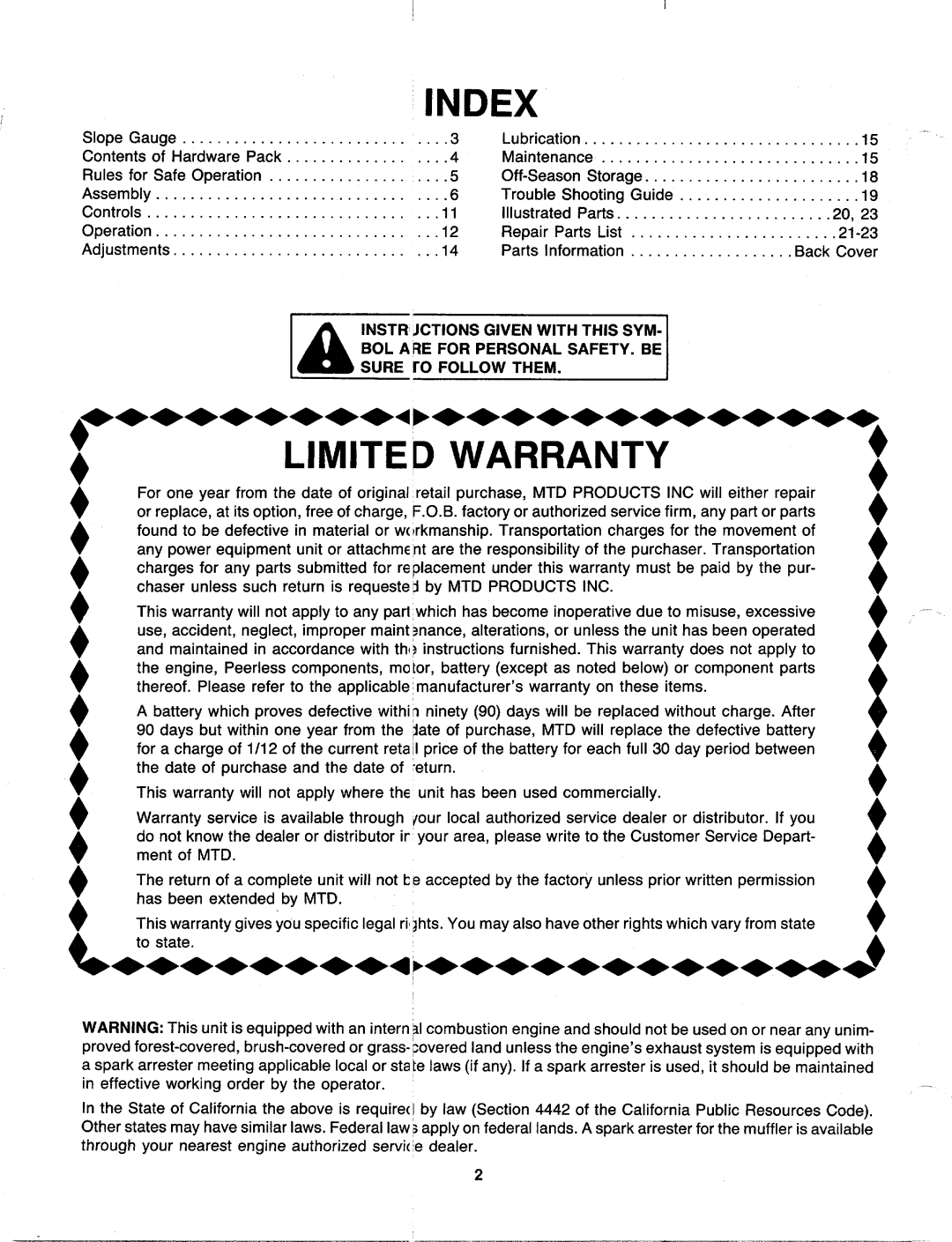 MTD 129-176E000 manual 