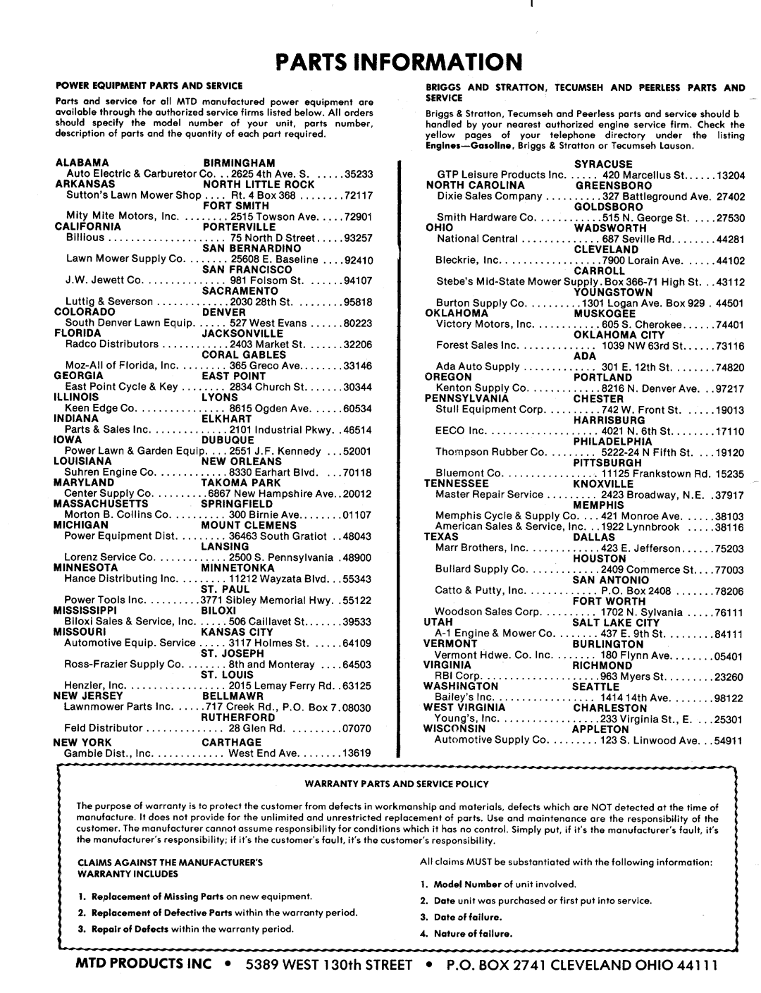 MTD 129-250A, 129-250-300 manual 