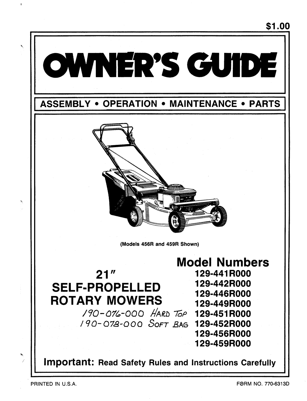 MTD 129-451R000, 129-441R000, 129-459R000, 129-442R000, 129-456R000, 129-449R000, 129-452R000, 129-446R000 manual 