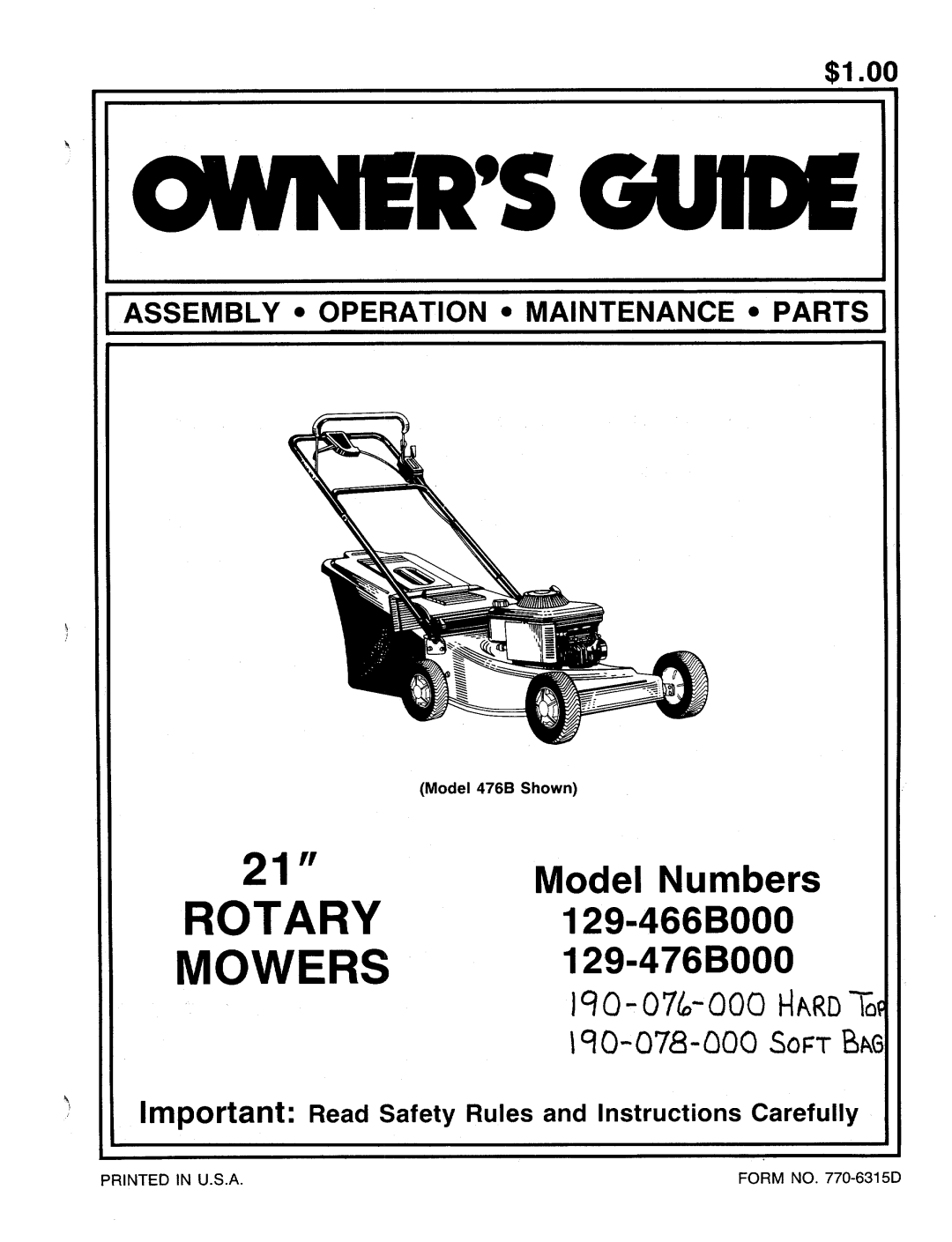 MTD 129-476B000, 129-466B000 manual 