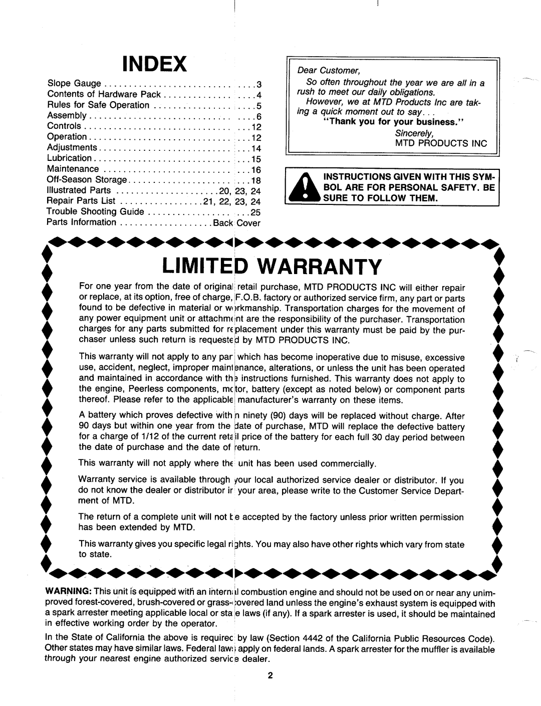 MTD 129-466B000, 129-476B000 manual 