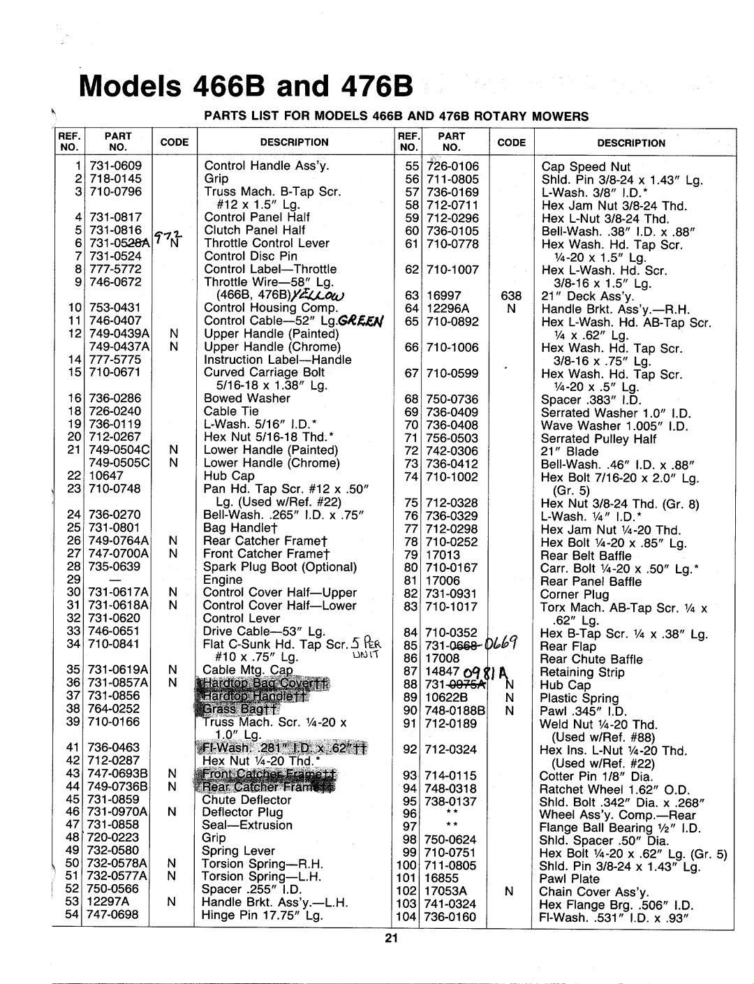 MTD 129-476B000, 129-466B000 manual 