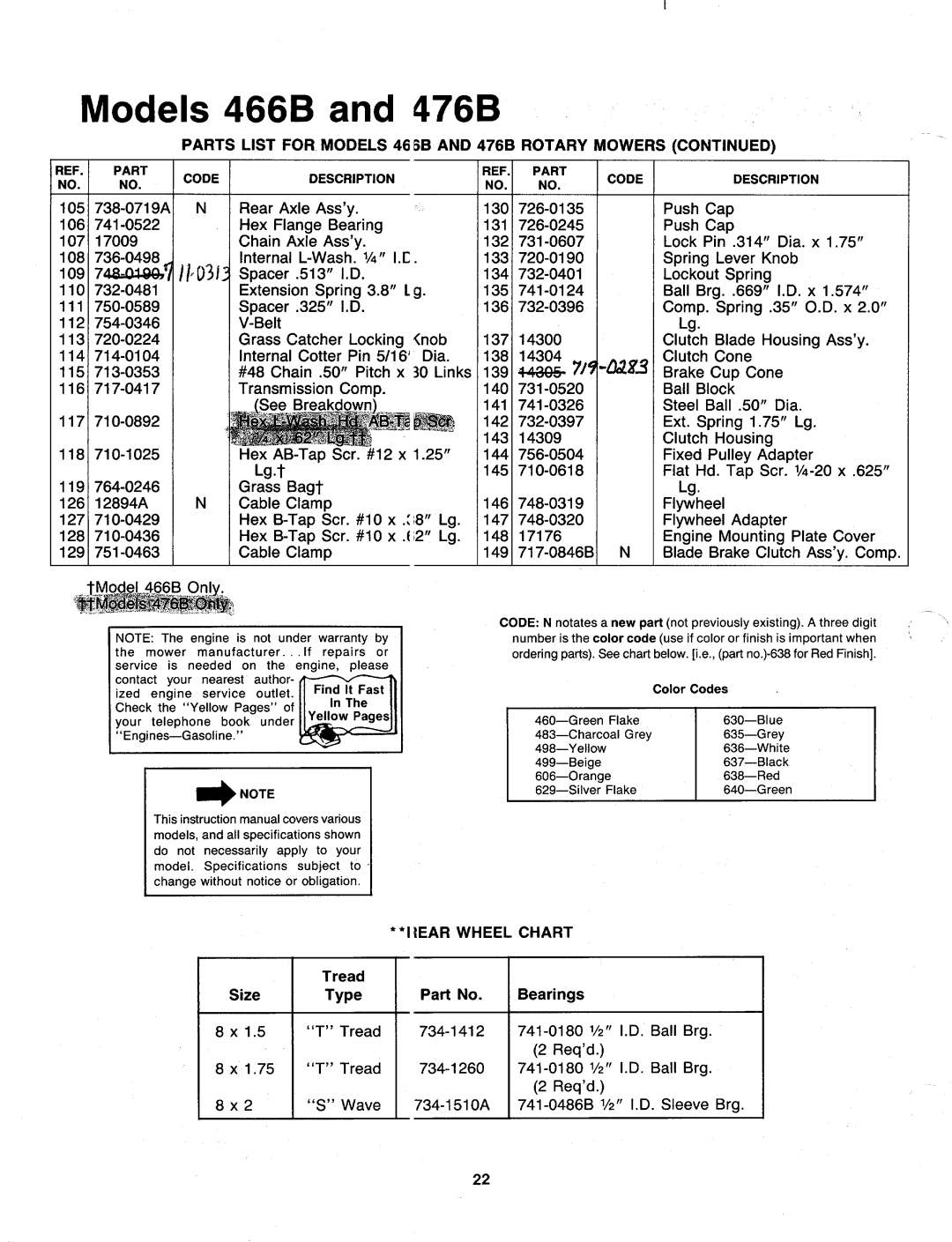 MTD 129-466B000, 129-476B000 manual 