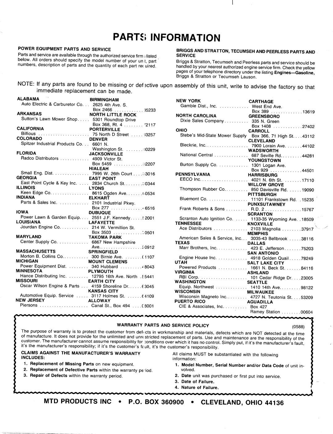 MTD 129-466B000, 129-476B000 manual 