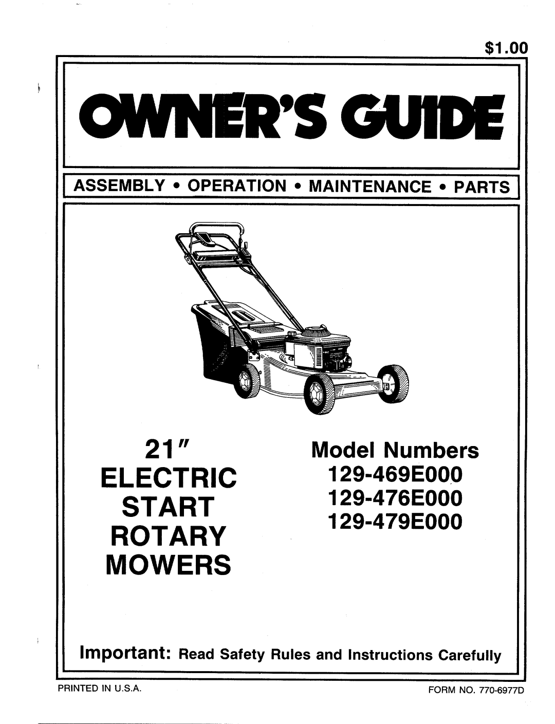 MTD 129-469E000, 129-479E000, 129-476E000 manual 