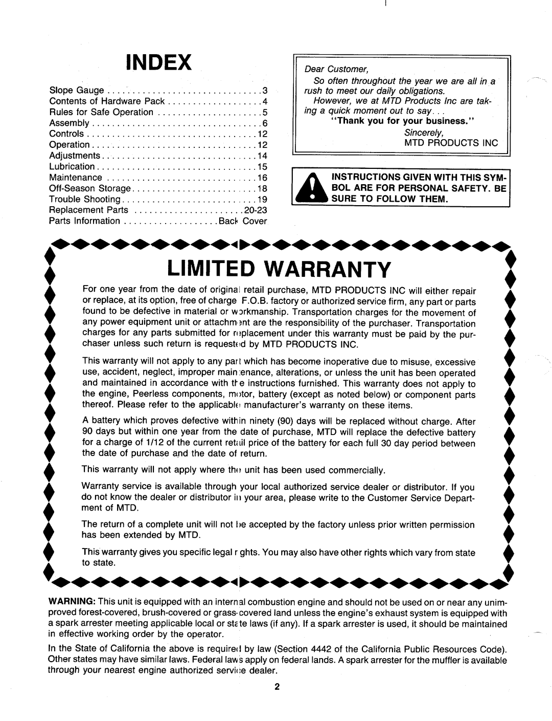 MTD 129-836B401, 190-081-000 manual 