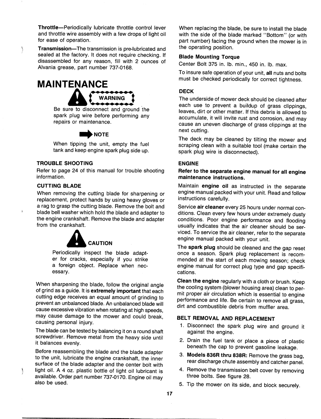 MTD 129-826R401, 129-838R401, 129-836R401, 129-837R401 manual 