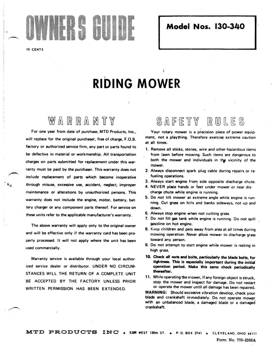 MTD 130-340 manual 