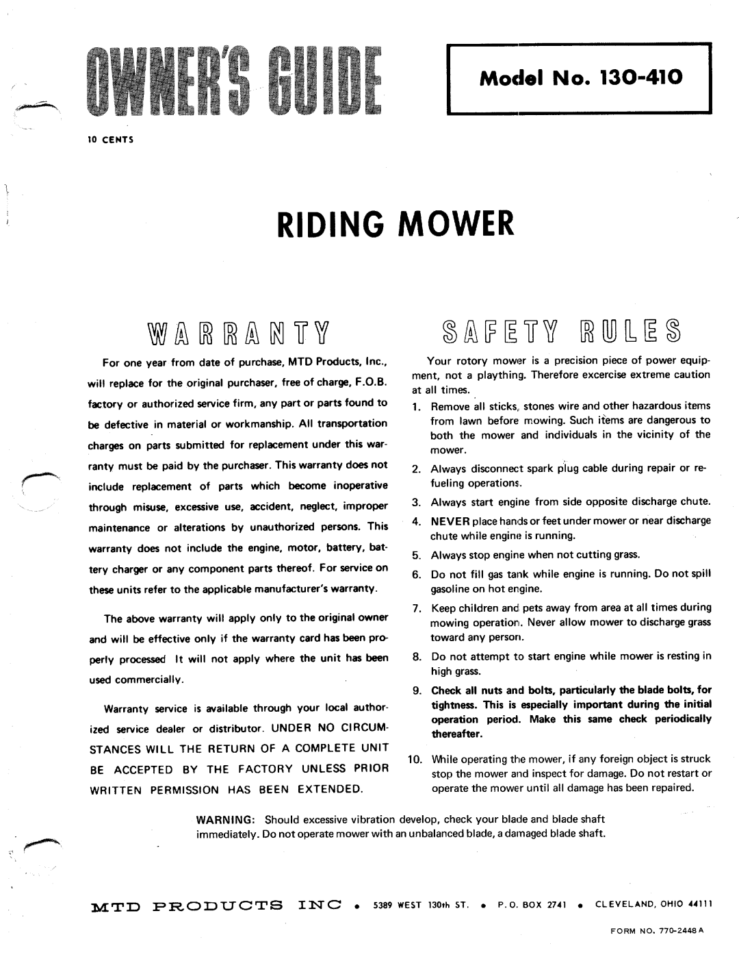 MTD 130-410 manual 