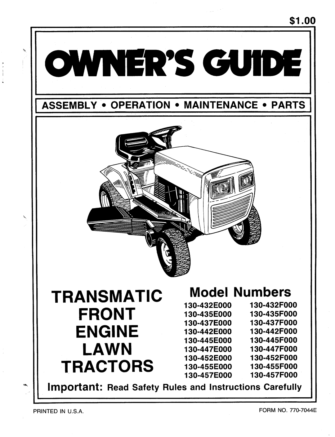 MTD 130-435F000, 130-442E000, 130-435E000, 130-437E000, 130-432E000, 130-432F000, 130-437F000, 130-447F000, 130-455E000 manual 