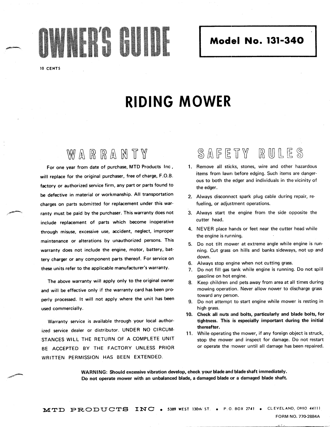 MTD 131-340 manual 