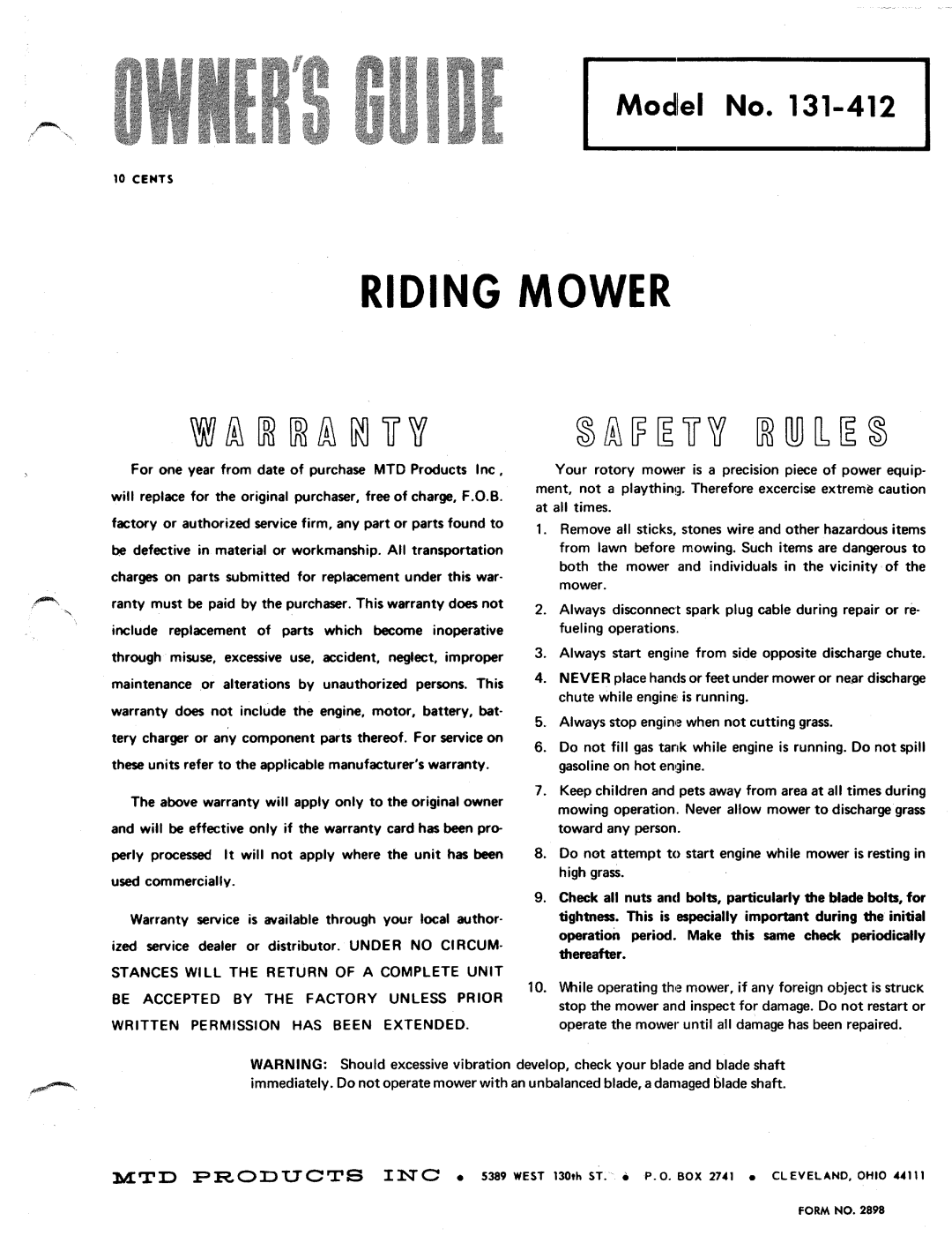 MTD 131-412 manual 