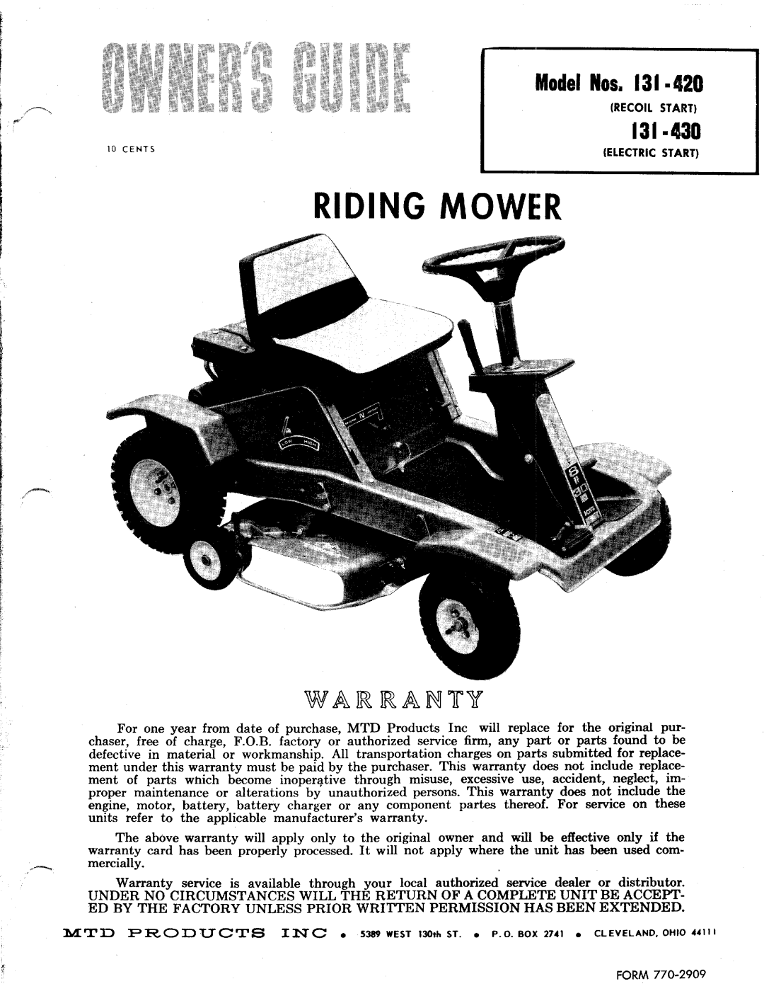 MTD 131-420, 131-430 manual 