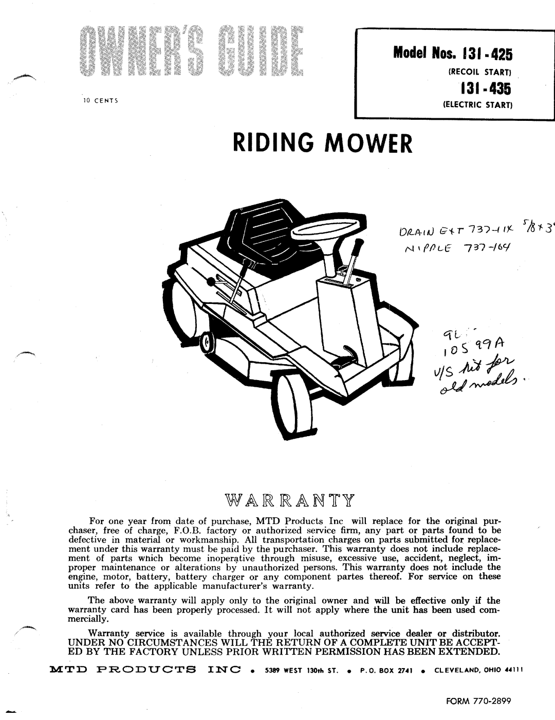 MTD 131-425, 131-435 manual 