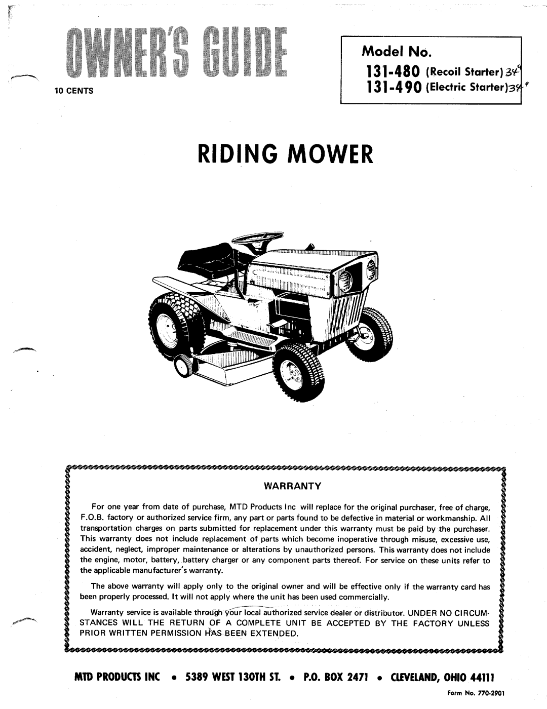 MTD 131-480, 131-490 manual 