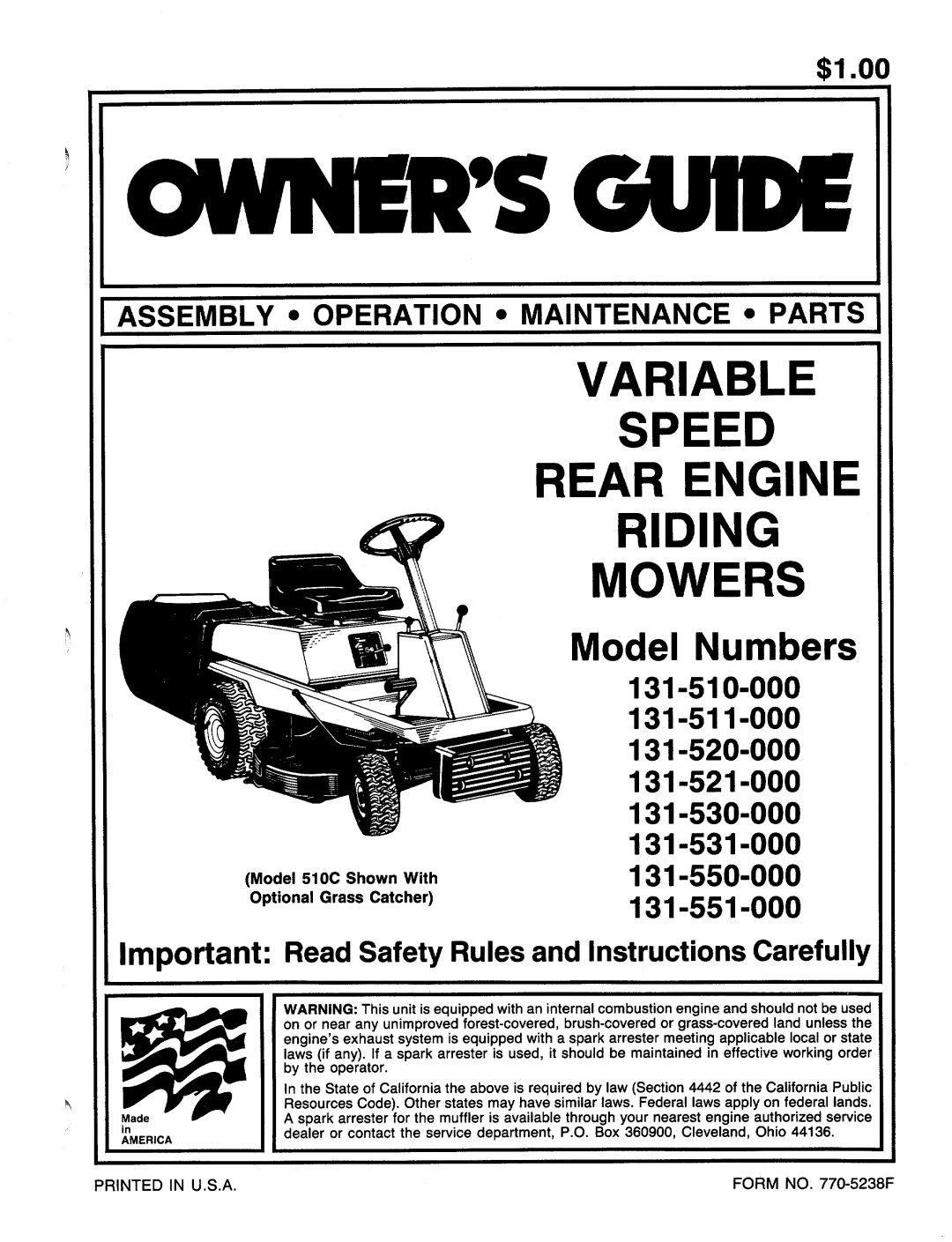 MTD 131-510-000, 131-511-000, 131-530-000, 131-520-000, 131-550-000, 131-551-000, 131-521-000, 131-531-000 manual 