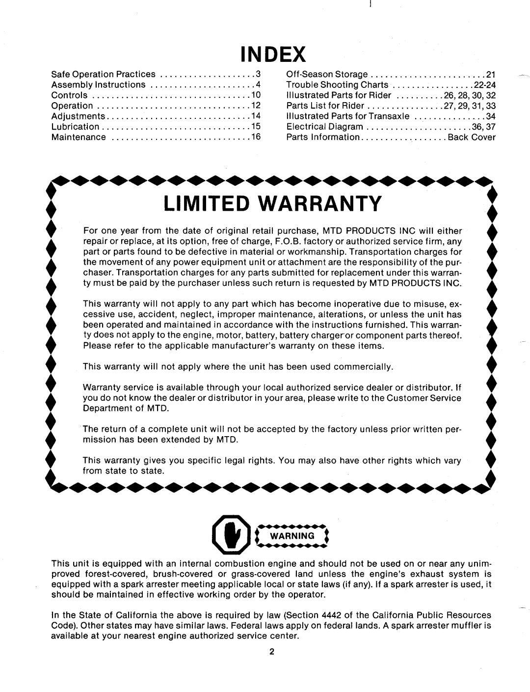 MTD 133-504A, 133-502A, 133-506A manual 