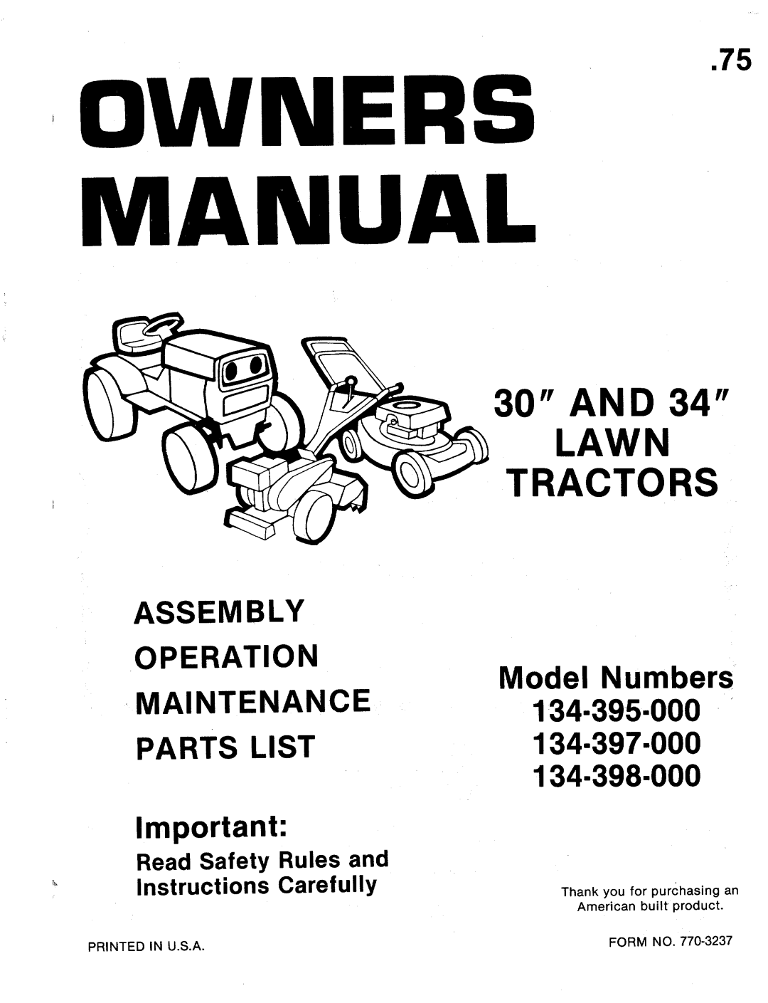 MTD 134-397-000, 134-395-000, 134-398-000 manual 