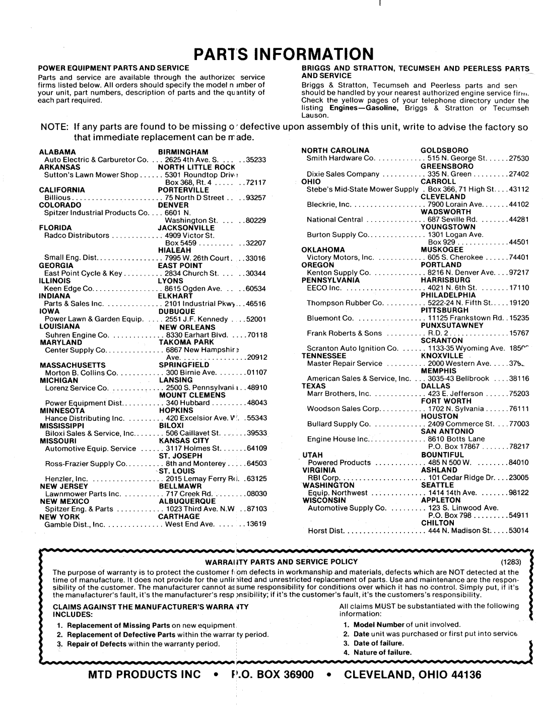 MTD 134-397-000, 134-395-000, 134-398-000 manual 