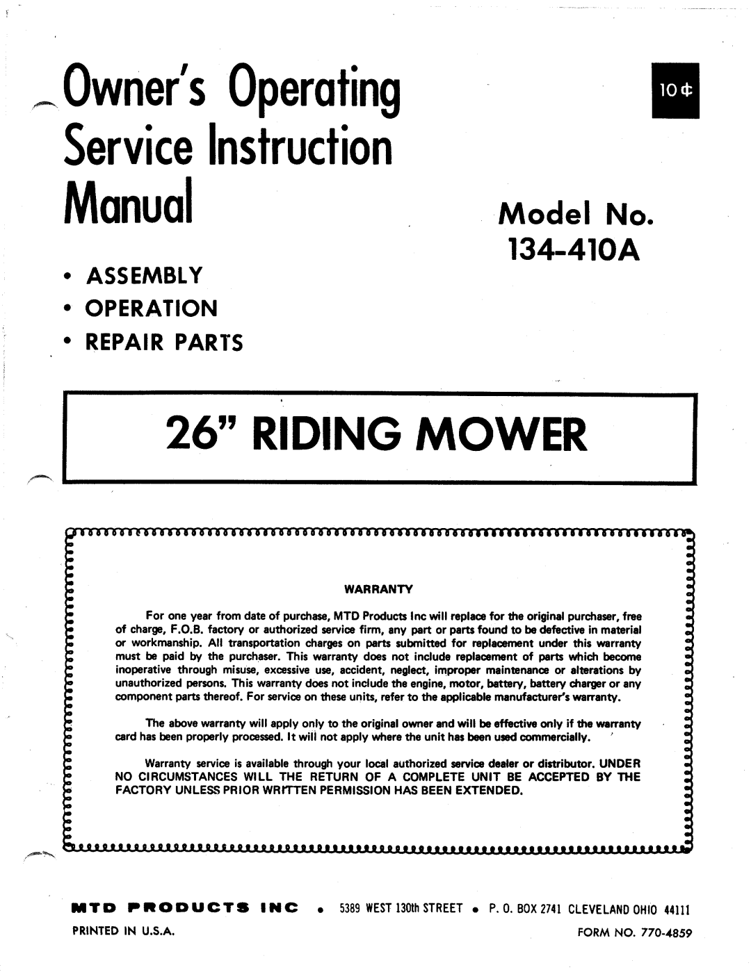 MTD 134-410A manual 