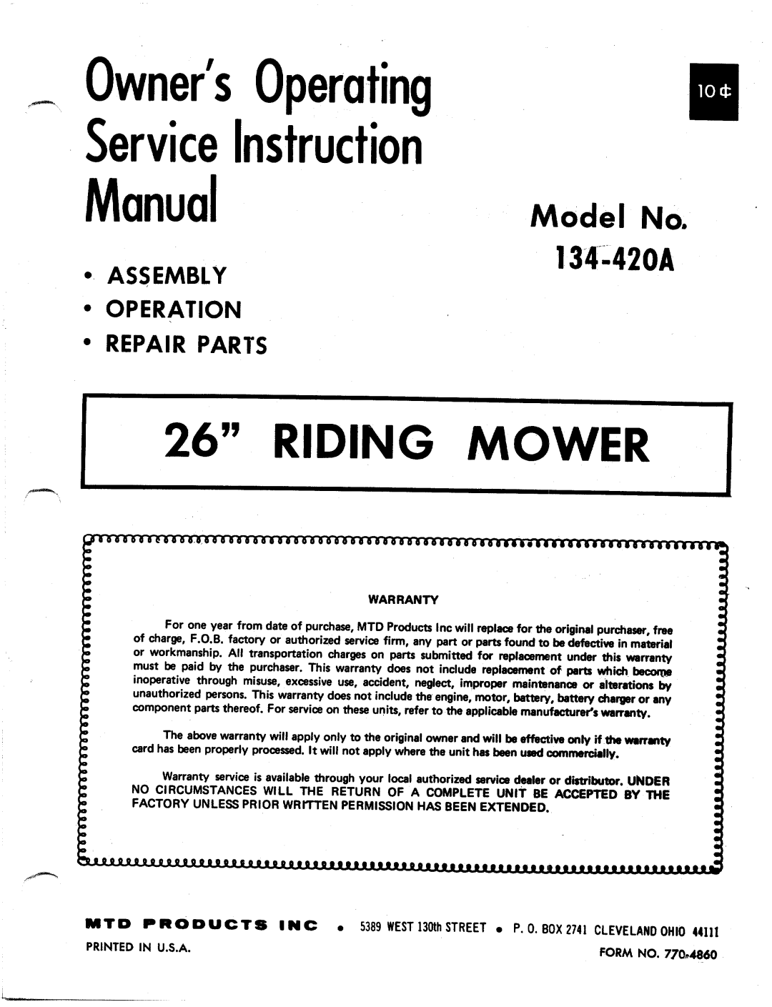 MTD 134-420A manual 