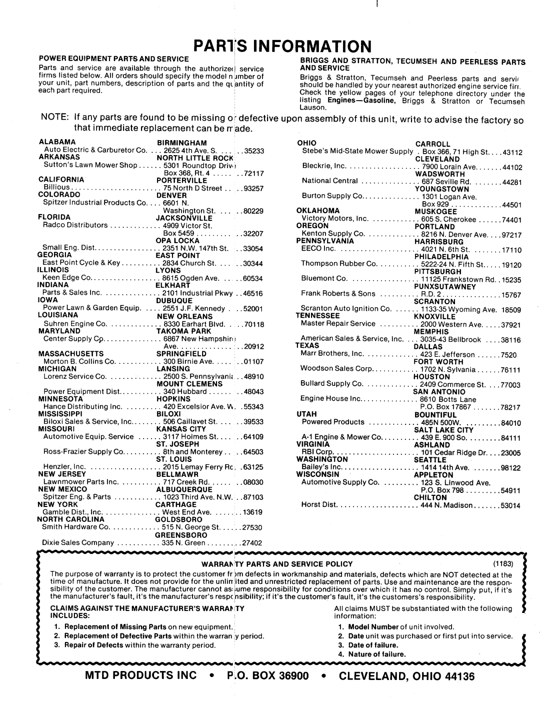 MTD 134-511-000, 134-500-000, 134-501-000, 134-510-000 manual 