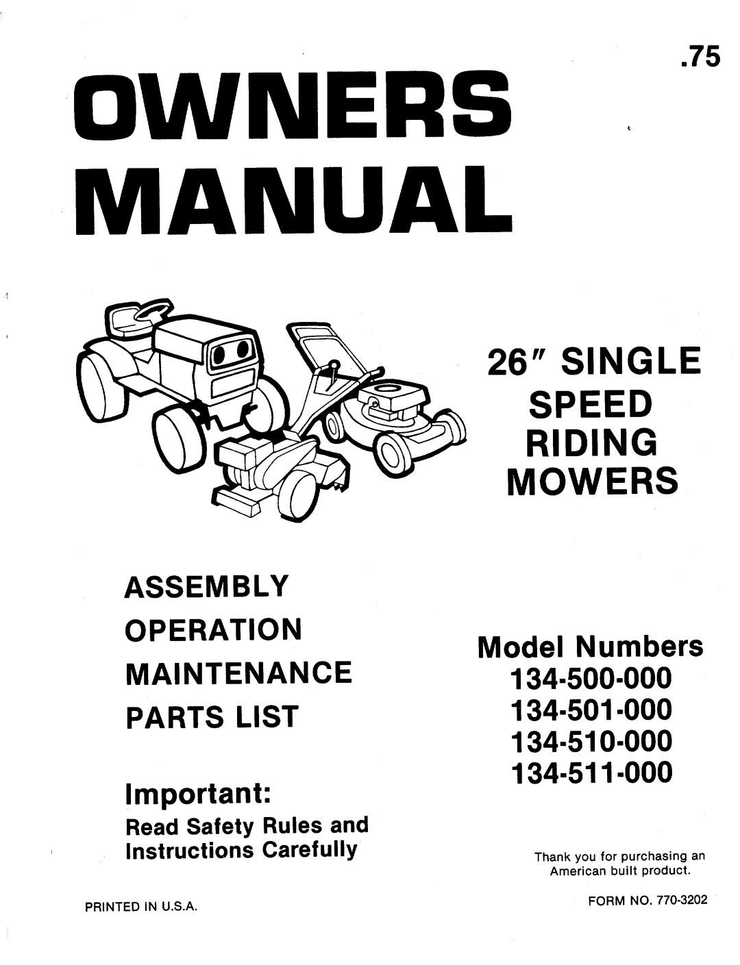 MTD 134-500-000, 134-511-000, 134-501-000, 134-510-000 manual 