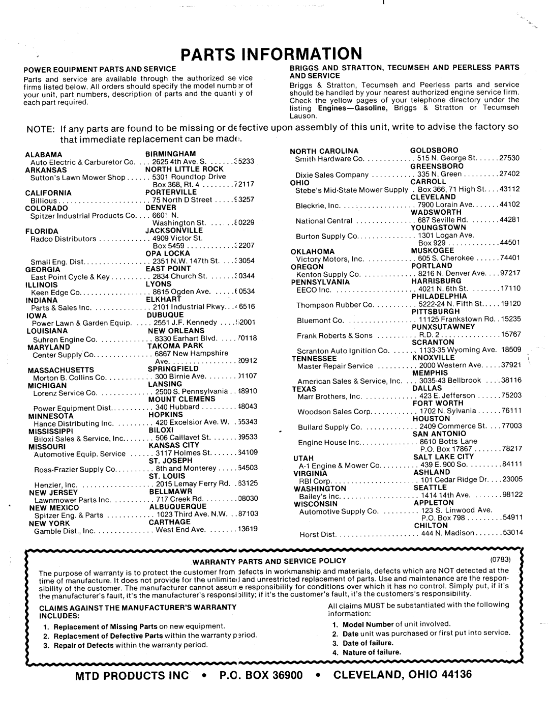 MTD 134-698-000, 134-618-000, 134-638-000, 134-668-000 manual 