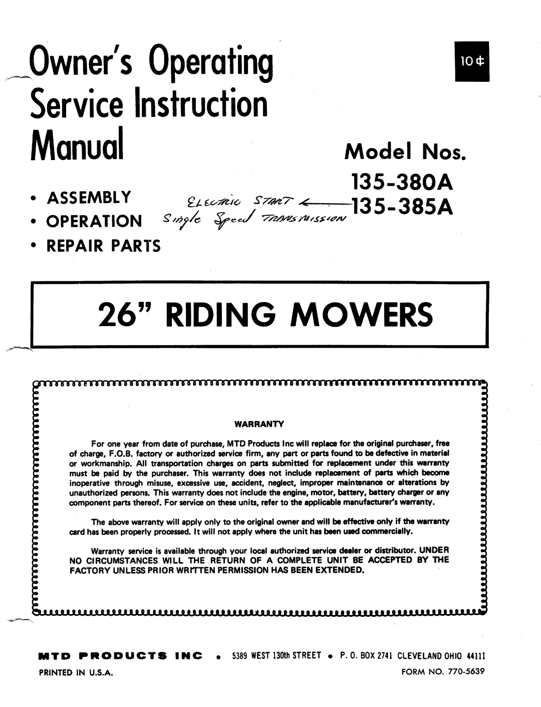 MTD 135-385A, 135-380A manual 