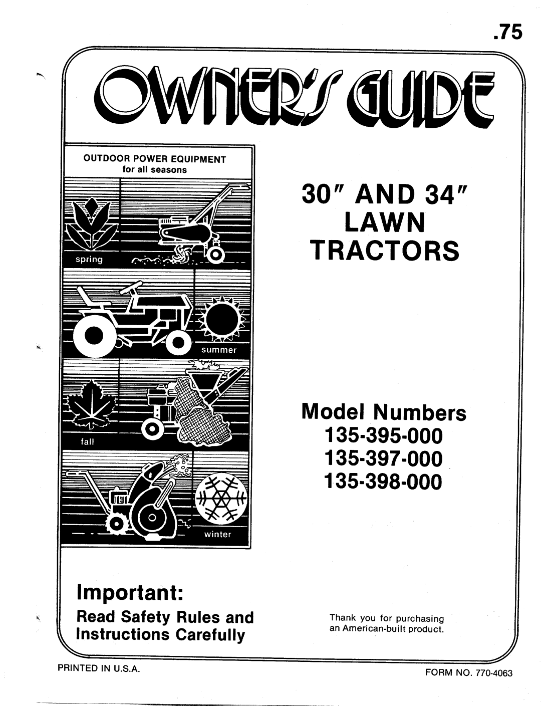 MTD 135-398-000, 135-395-000, 135-397-000 manual 