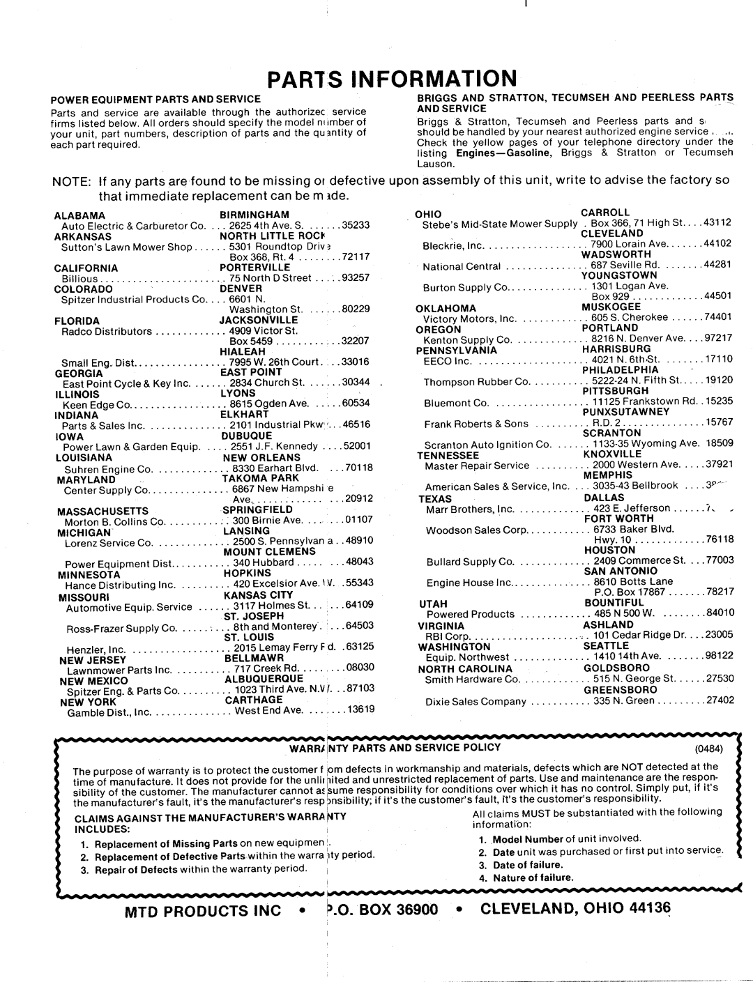 MTD 135-398-000, 135-395-000, 135-397-000 manual 