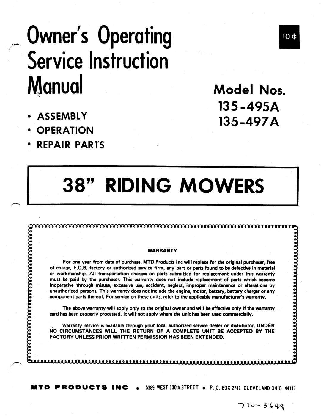 MTD 135-497A, 135-495A manual 