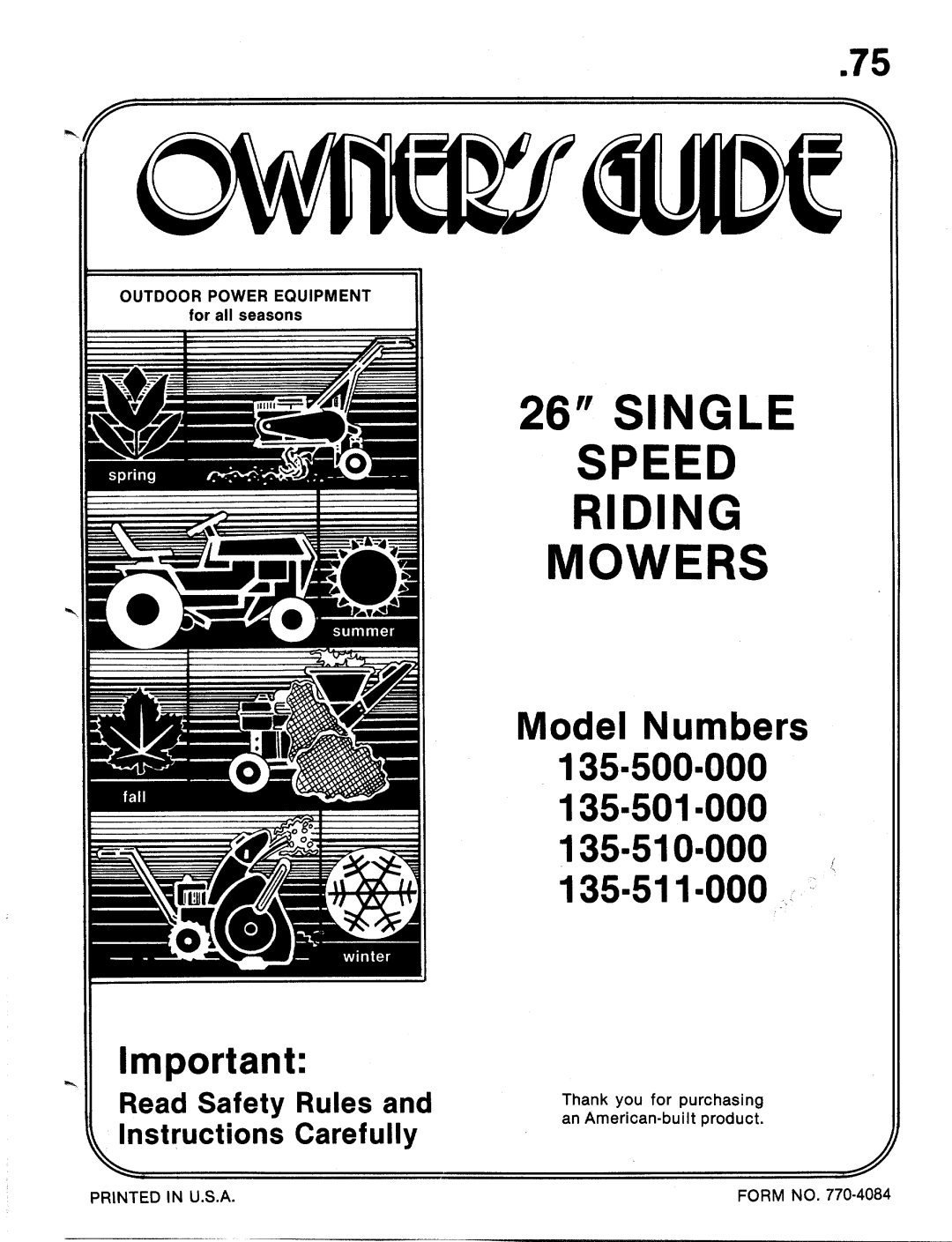 MTD 135-500-000, 135-511-000, 135-501-000, 135-510-000 manual 