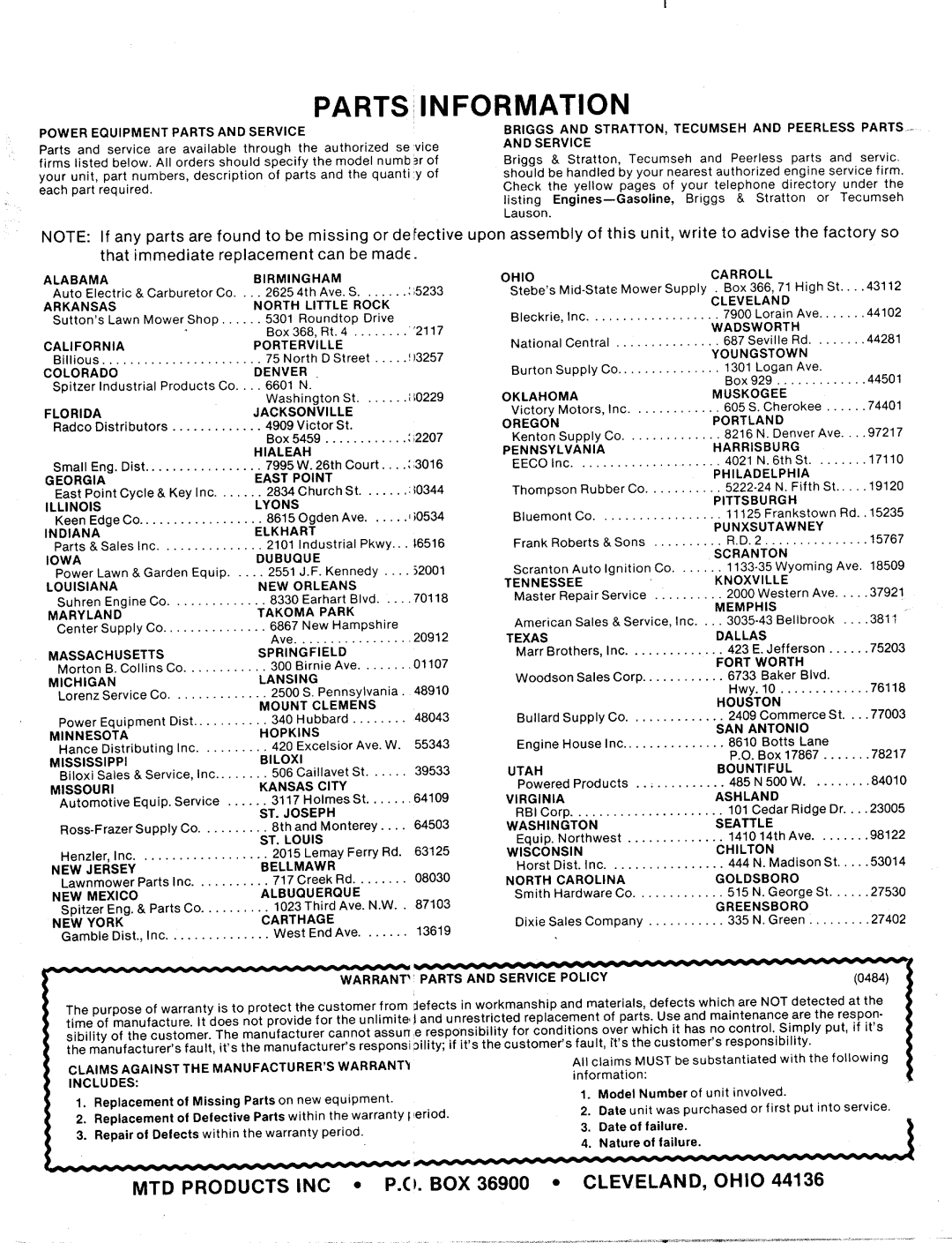 MTD 135-511-000, 135-500-000, 135-501-000, 135-510-000 manual 