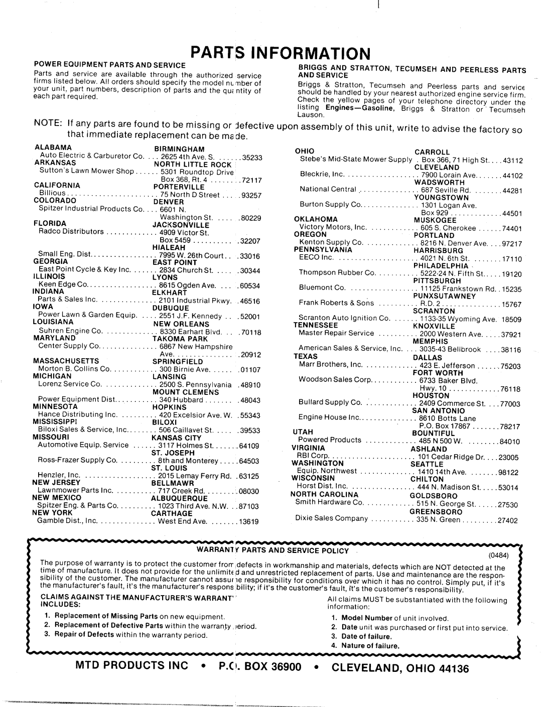 MTD 135-715-000, 135-714-000, 135-705-000, 135-704-000 manual 